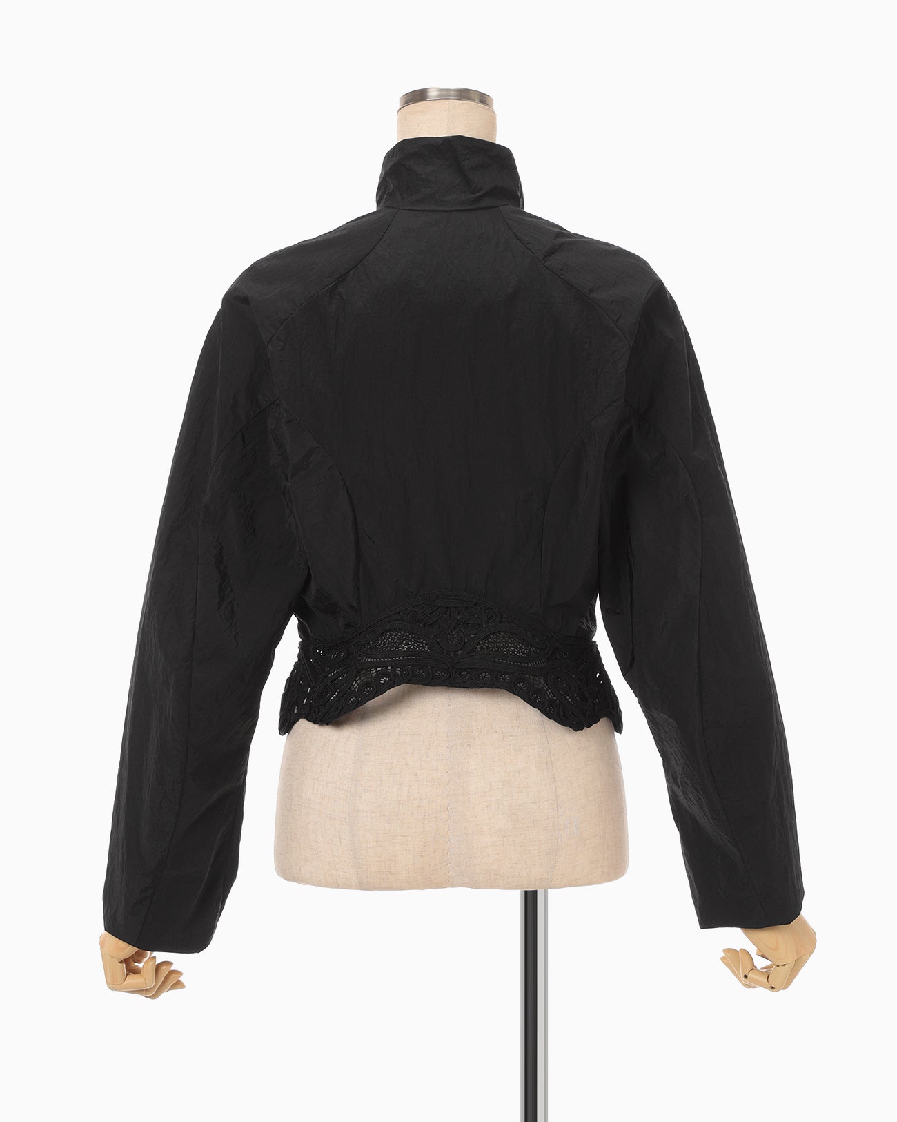 Nylon Short Jacket with Cording Embroidery Detail - black - Mame