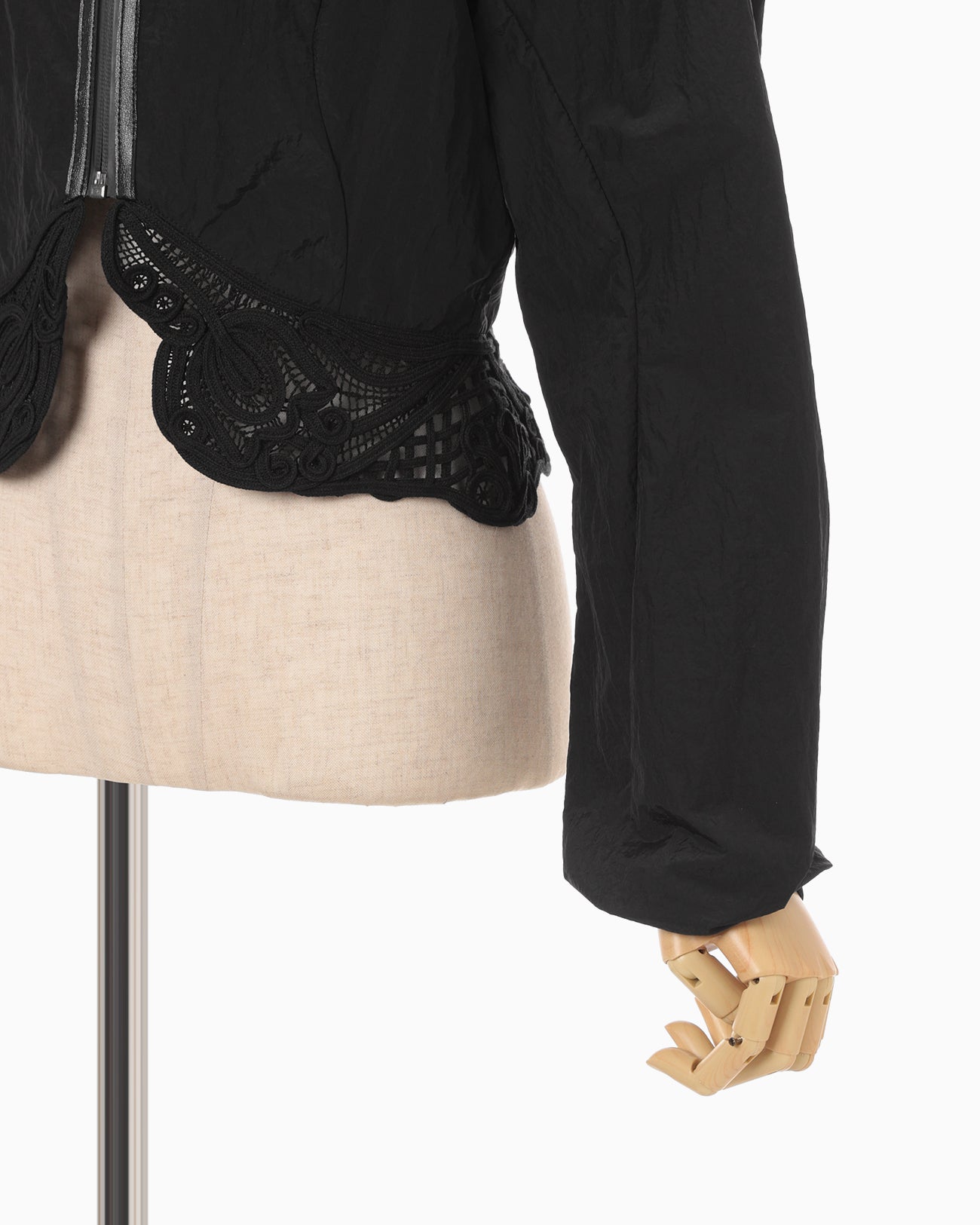 Nylon Short Jacket with Cording Embroidery Detail - black - Mame 