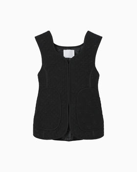Floral Jacquard Quilting Vest - black