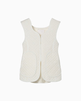 Floral Jacquard Quilting Vest - ecru