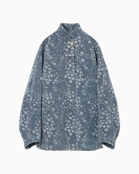 Floral Jacquard Denim Jacket - blue