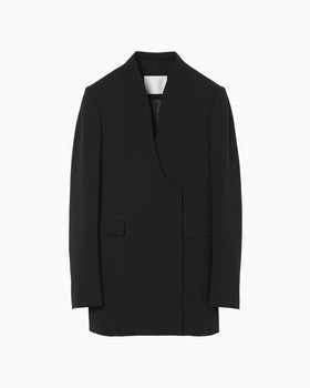 Triacetate Polyester Collarless Double Breasted Suit Jacket - black