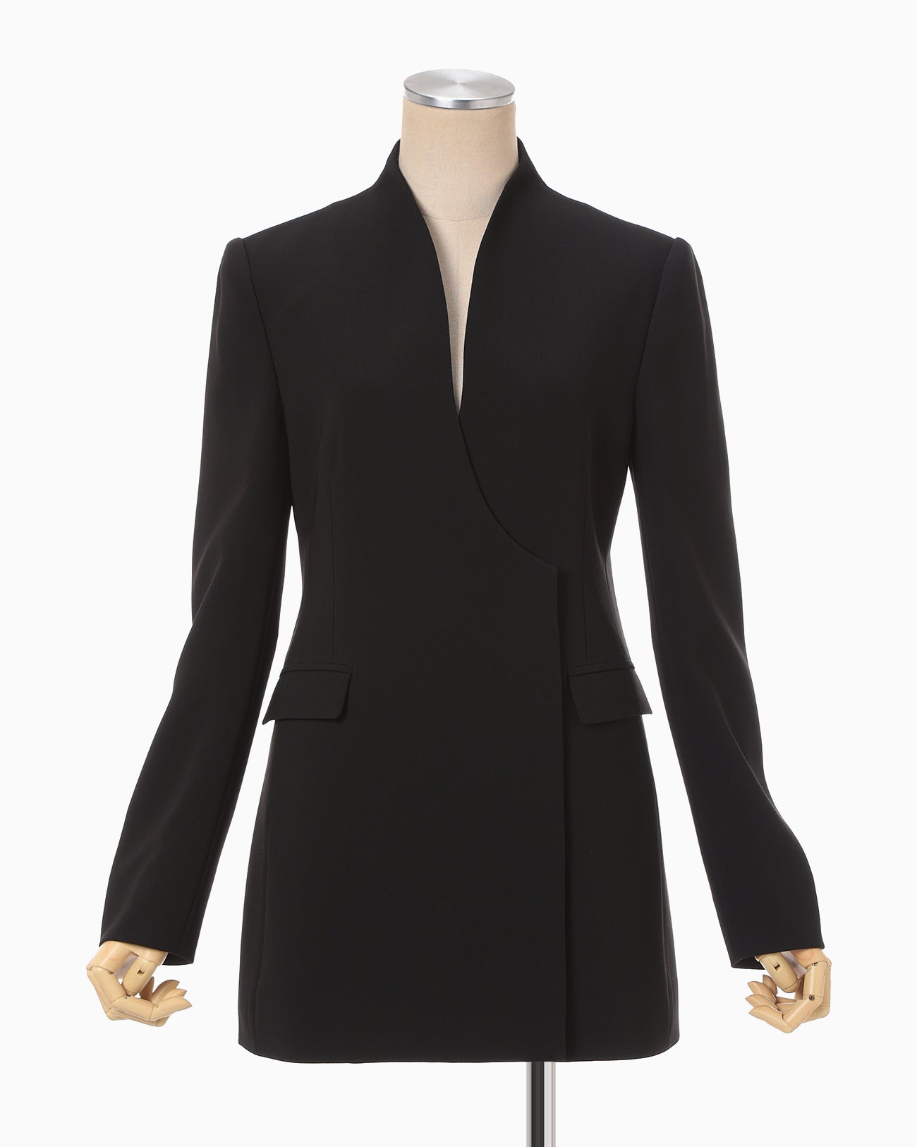 【未使用・タグ付】Double-breasted JK/ブラック/38 Triacetate Polyester Collarless Double Breasted Suit Jacket