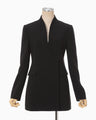 Triacetate Polyester Collarless Double Breasted Suit Jacket - black