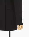 Triacetate Polyester Collarless Double Breasted Suit Jacket - black