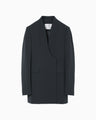 Triacetate Polyester Collarless Double Breasted Suit Jacket - navy