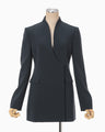 Triacetate Polyester Collarless Double Breasted Suit Jacket - navy