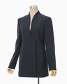 Triacetate Polyester Collarless Double Breasted Suit Jacket - navy