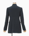 Triacetate Polyester Collarless Double Breasted Suit Jacket - navy