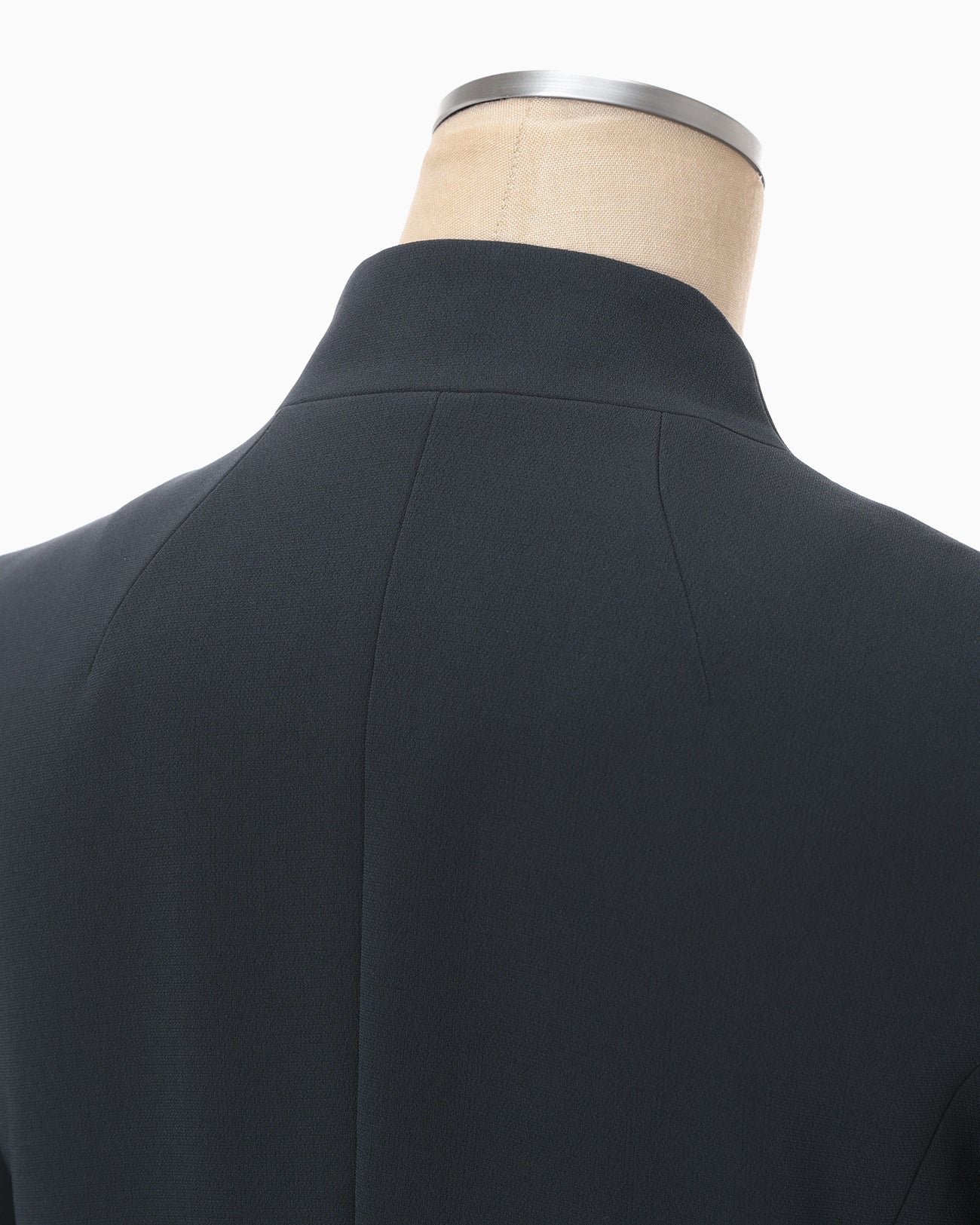 Triacetate Polyester Collarless Double Breasted Suit Jacket - navy
