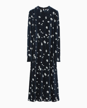 Velour Jersey Floral Dress - navy