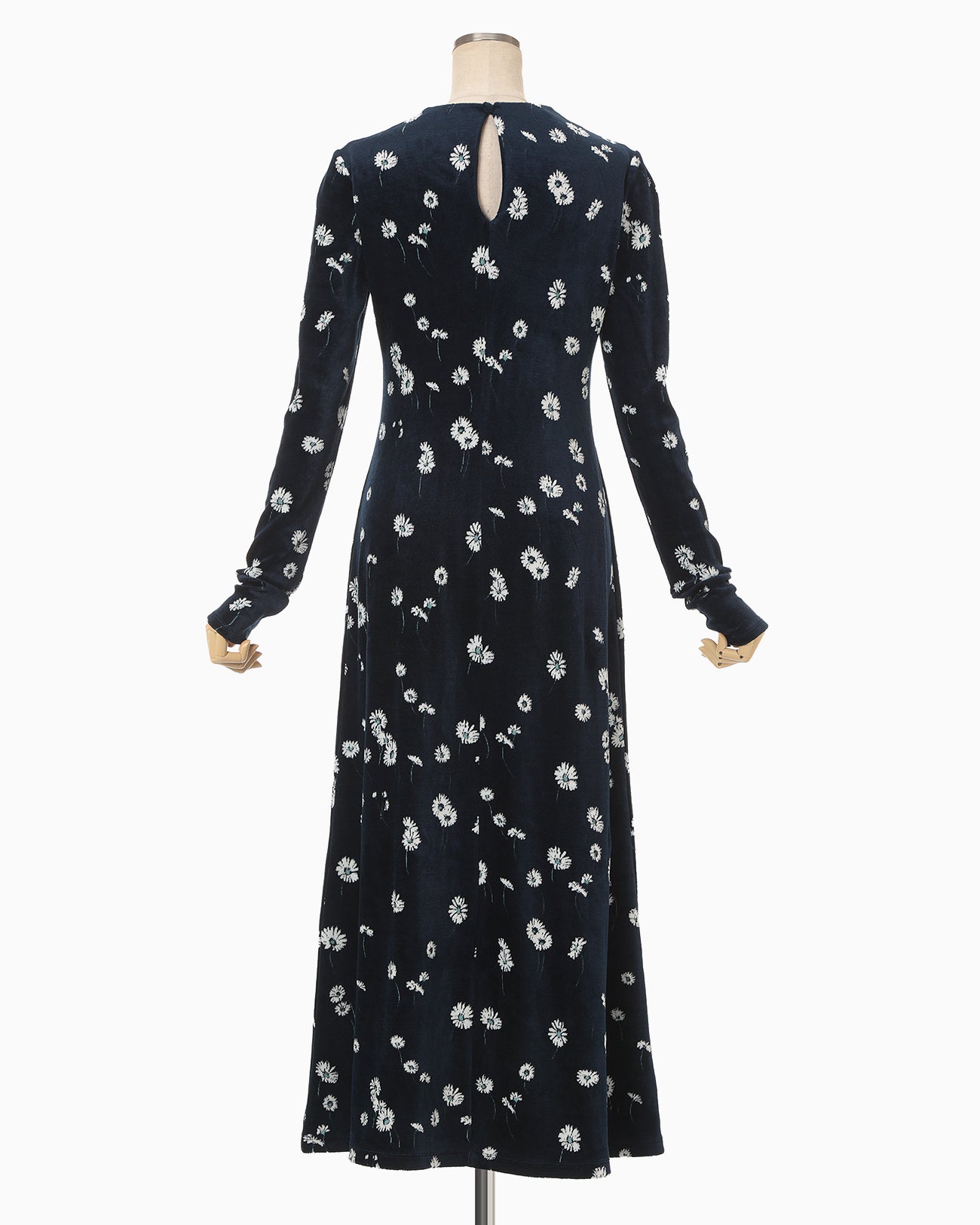 Mame Kuroouchi マメ Floral Willow Dress Velour Jersey Floral Dress - navy - Mame Kurogouchi
