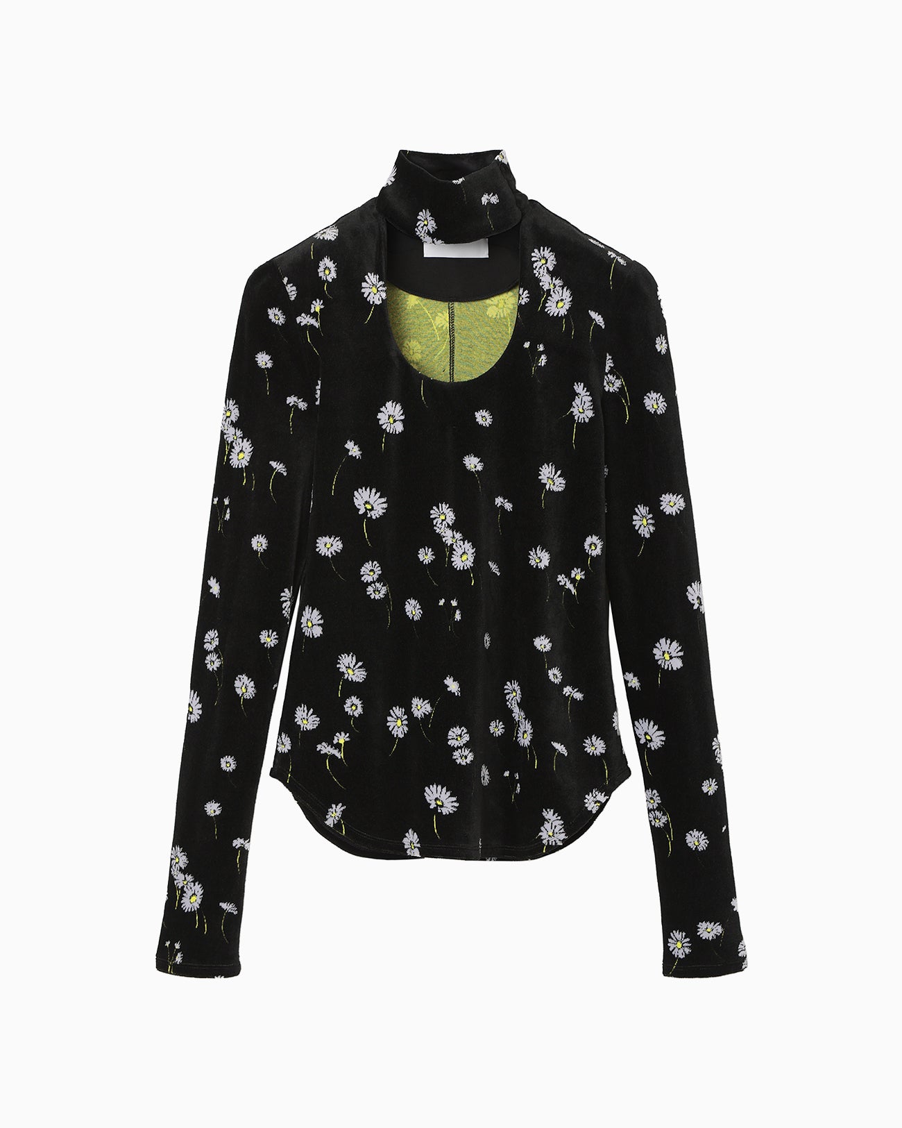 Velour Jersey Floral High Neck Top - black - Mame Kurogouchi