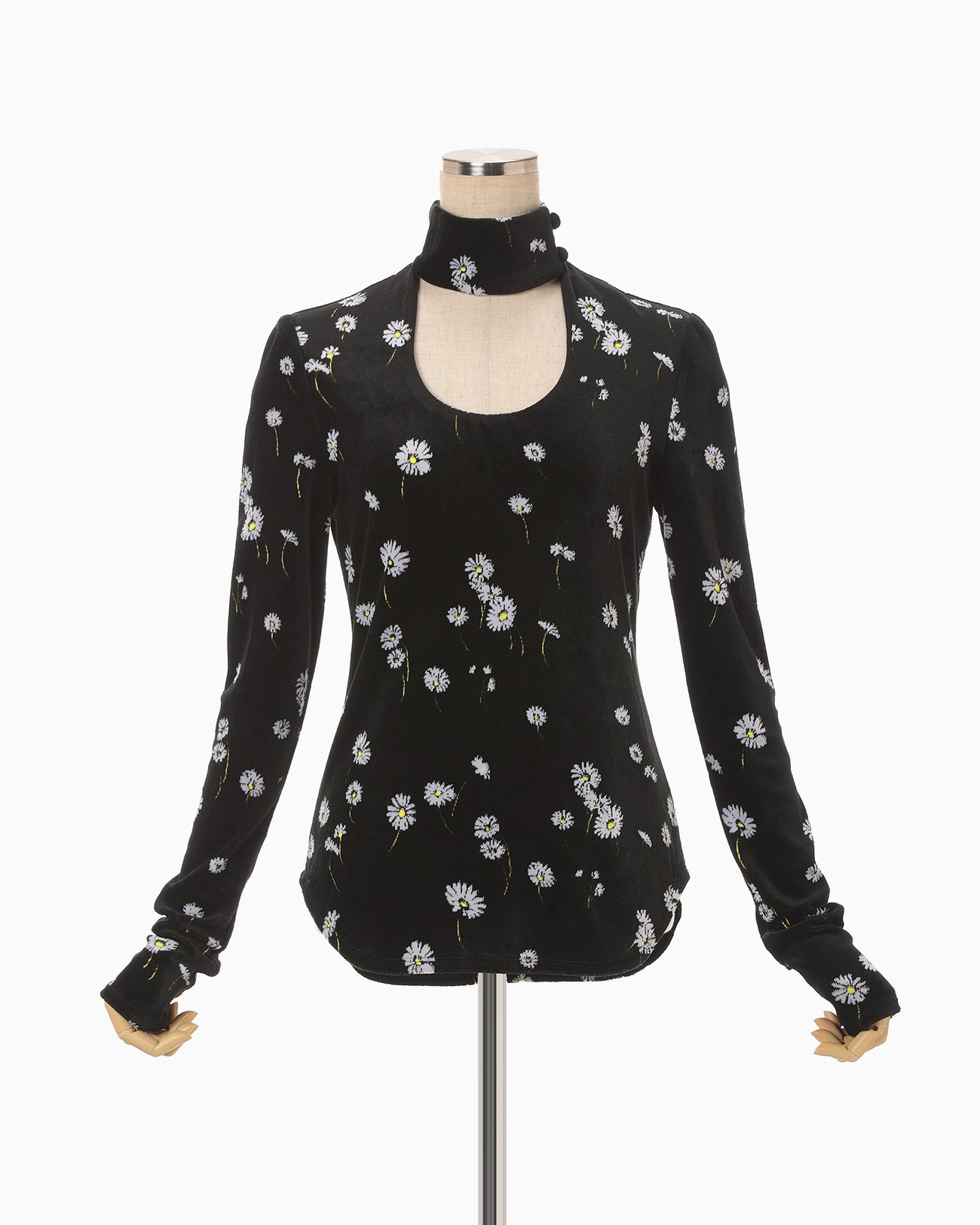 Velour Jersey Floral High Neck Top - black - Mame Kurogouchi