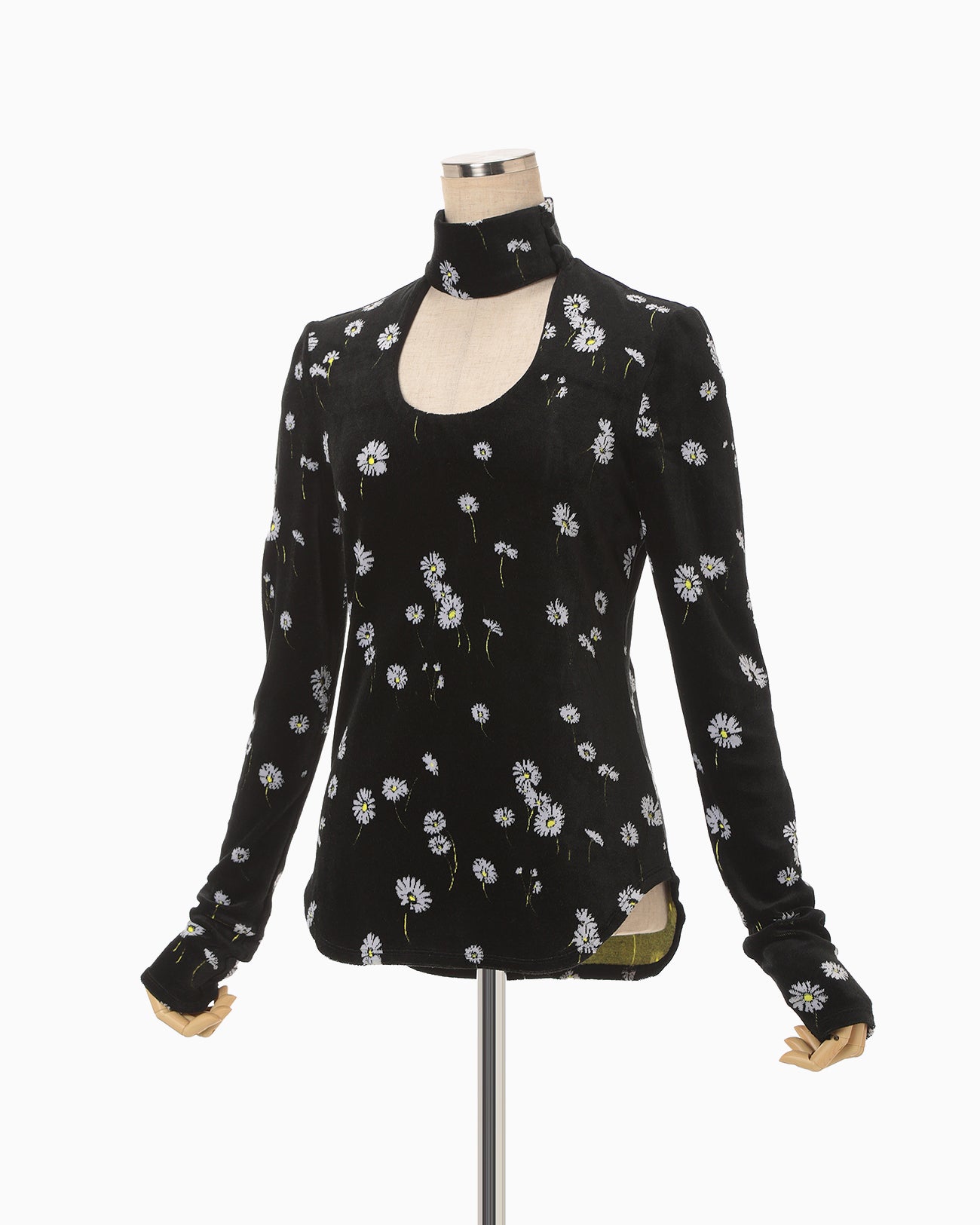 Velour Jersey Floral High Neck Top - black - Mame Kurogouchi