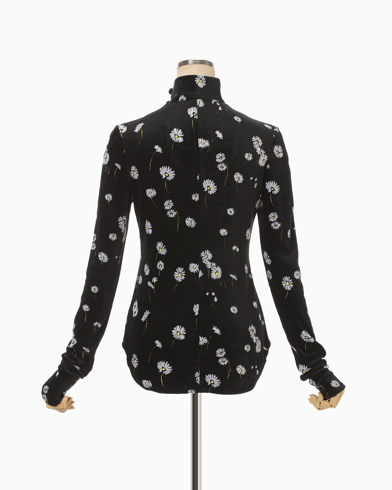 Velour Jersey Floral High Neck Top - black - Mame Kurogouchi
