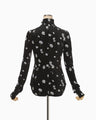 Velour Jersey Floral High Neck Top - black