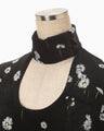 Velour Jersey Floral High Neck Top - black