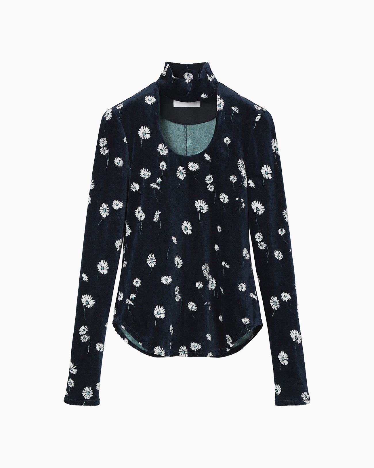 Velour Jersey Floral High Neck Top - navy - Mame Kurogouchi
