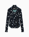 Velour Jersey Floral High Neck Top - navy