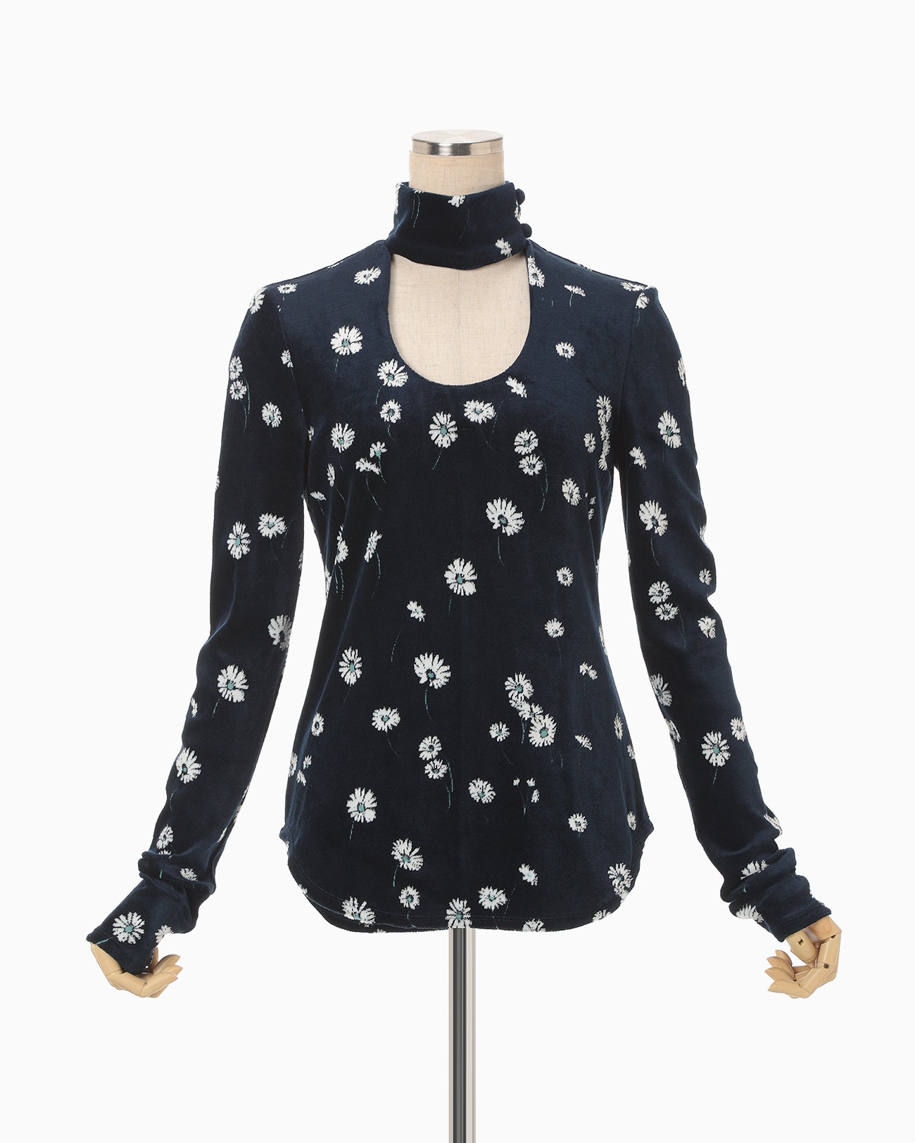 Velour Jersey Floral High Neck Top - navy - Mame Kurogouchi