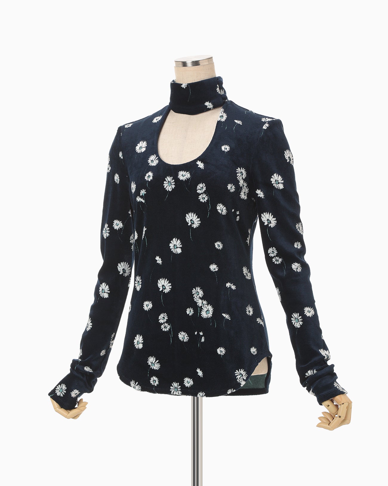 Velour Jersey Floral High Neck Top - navy - Mame Kurogouchi