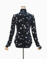 Velour Jersey Floral High Neck Top - navy
