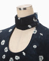 Velour Jersey Floral High Neck Top - navy