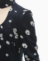 Velour Jersey Floral High Neck Top - navy