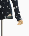 Velour Jersey Floral High Neck Top - navy