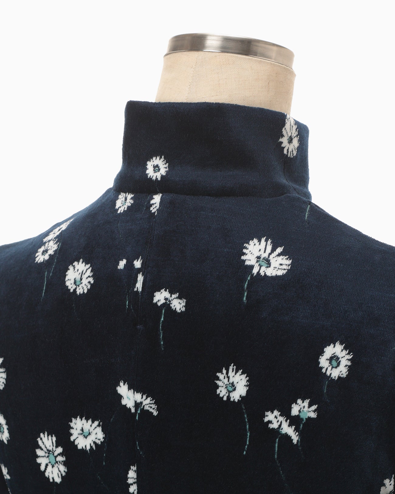 Velour Jersey Floral High Neck Top - navy - Mame Kurogouchi