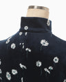 Velour Jersey Floral High Neck Top - navy