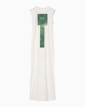 Glass Beads Printed Dress - white
