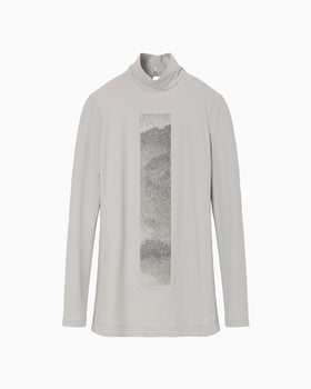 Glass Beads Printed High Neck Top - grey
