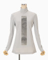 Glass Beads Printed High Neck Top - grey