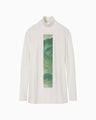 Glass Beads Printed High Neck Top - white