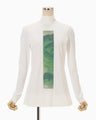 Glass Beads Printed High Neck Top - white