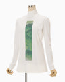 Glass Beads Printed High Neck Top - white