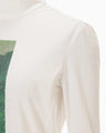 Glass Beads Printed High Neck Top - white