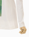 Glass Beads Printed High Neck Top - white