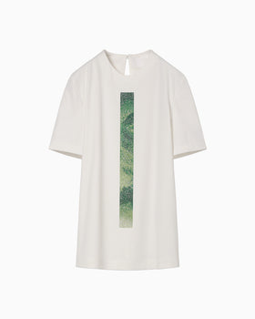 Glass Beads Printed Short Sleeve Top - white