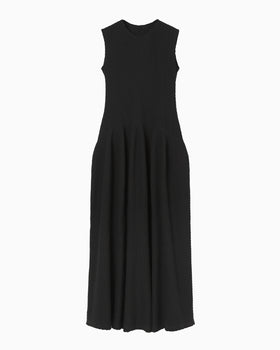 Shirring Jersey Jacquard Sleeveless Dress - black