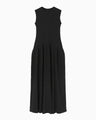 Shirring Jersey Jacquard Sleeveless Dress - black