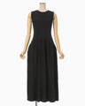 Shirring Jersey Jacquard Sleeveless Dress - black