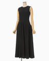 Shirring Jersey Jacquard Sleeveless Dress - black