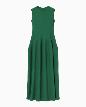 Shirring Jersey Jacquard Sleeveless Dress - green