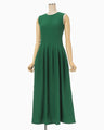 Shirring Jersey Jacquard Sleeveless Dress - green