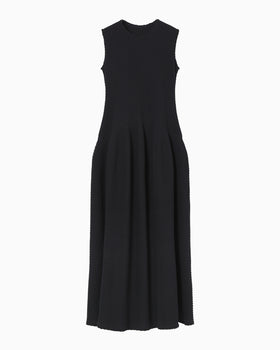 Shirring Jersey Jacquard Sleeveless Dress - navy