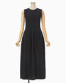 Shirring Jersey Jacquard Sleeveless Dress - navy