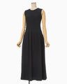 Shirring Jersey Jacquard Sleeveless Dress - navy